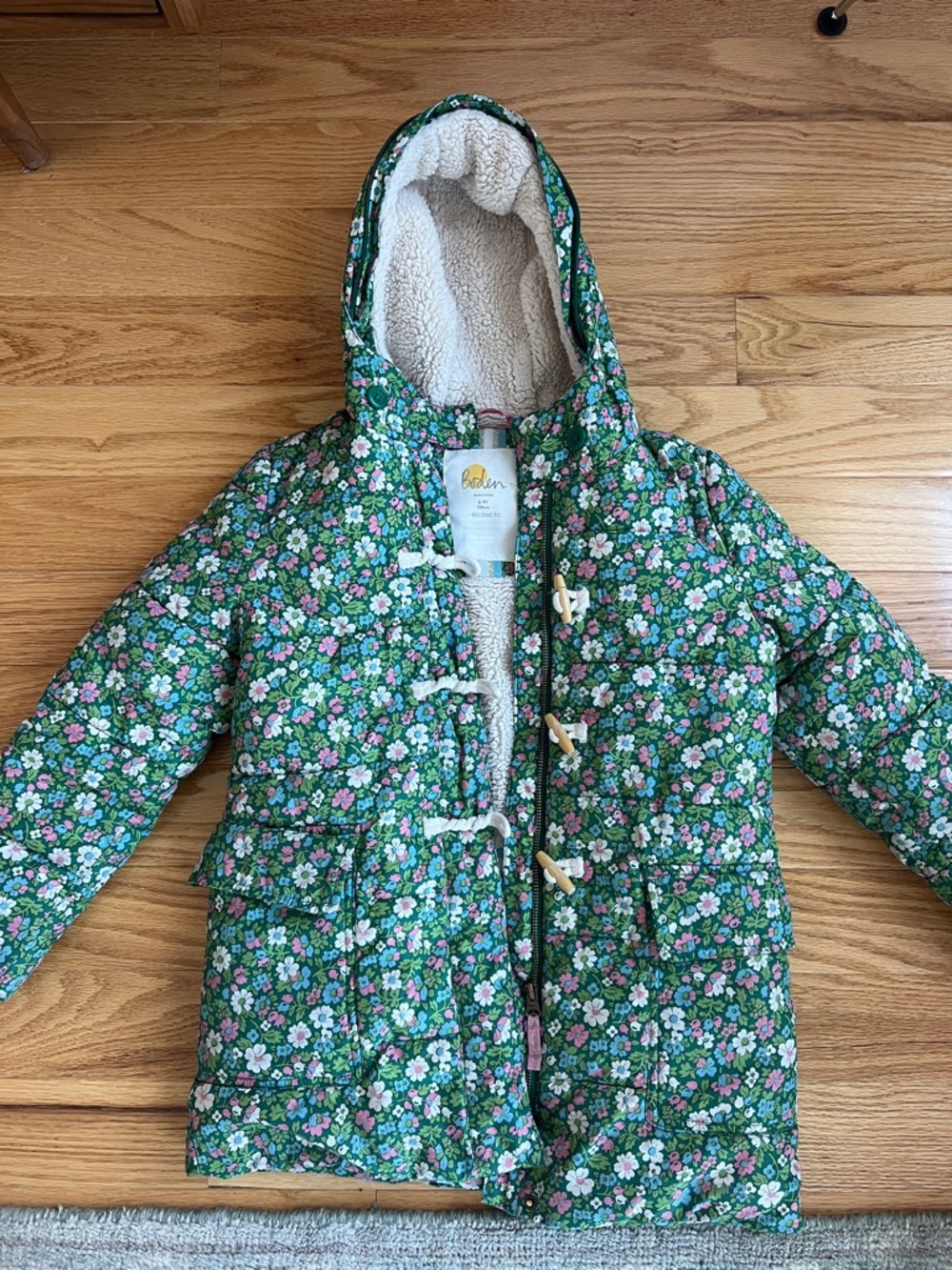Boden Green Floral Hooded Puffer Jacket
